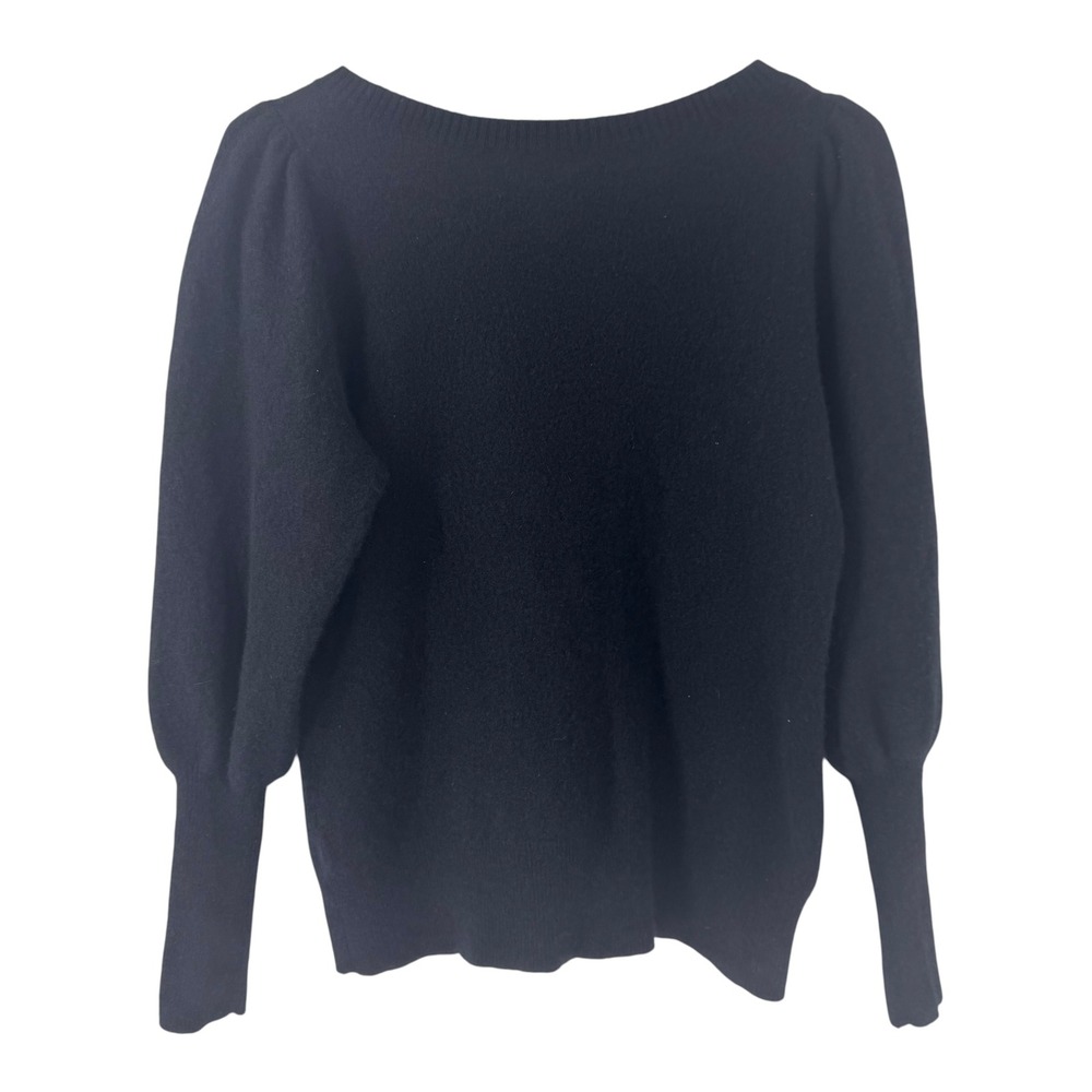 Nordstrom Womens 100% Cashmere Puff Sleeve Boat Neck Sweater Black Large L - Picture 4 of 9